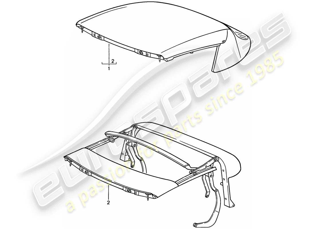 porsche 911 (1985) convertible top - top frame - electrically adjustable - d - mj 1986>> part diagram