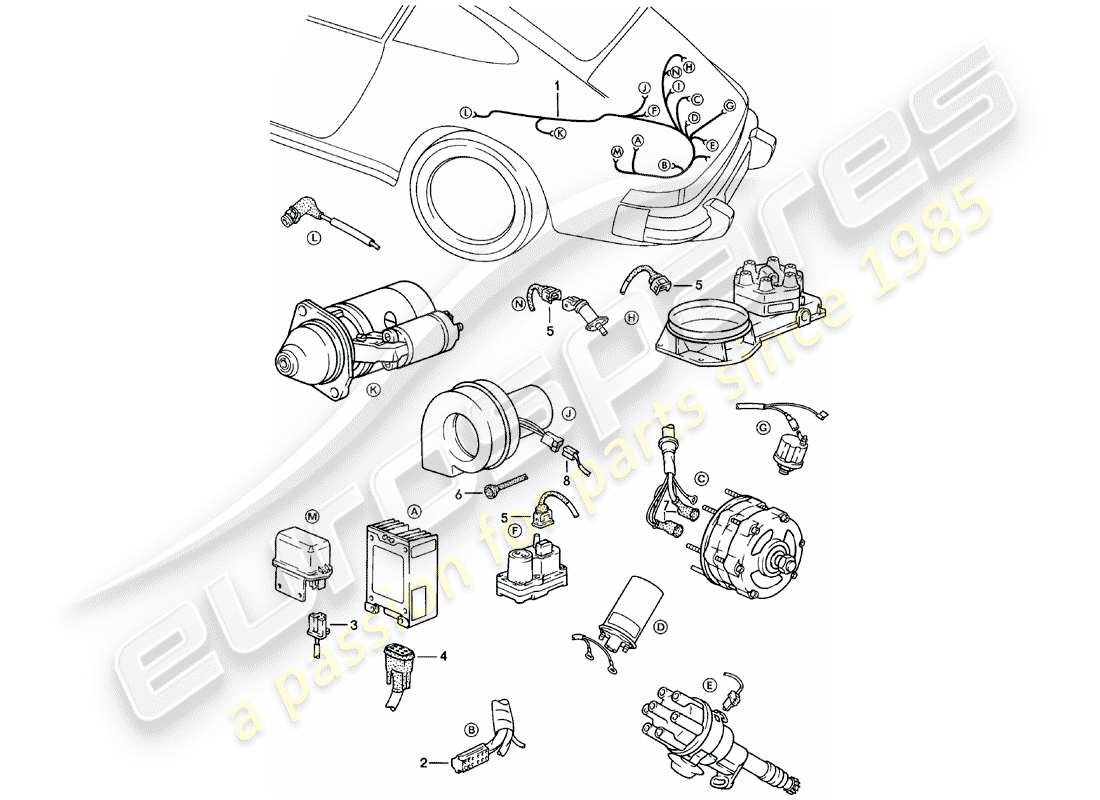 porsche 911 (1983) wiring harnesses - engine parts diagram