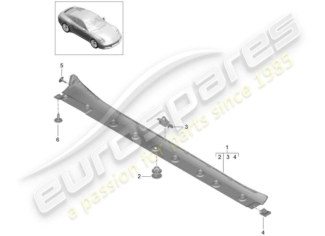 porsche 991 gen. 2 (2019) side member trim part diagram