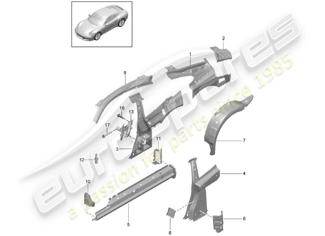 porsche 991 gen. 2 (2019) side panel part diagram