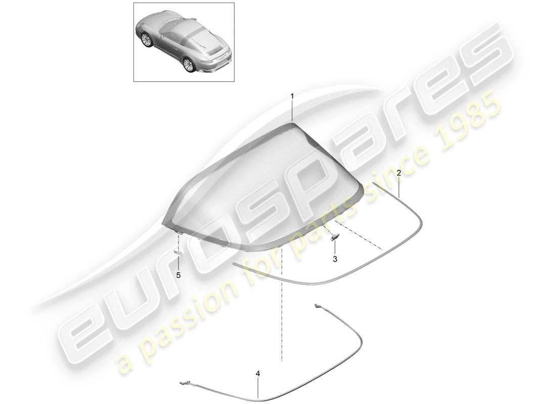 porsche 991 gen. 2 (2019) rear window glass part diagram