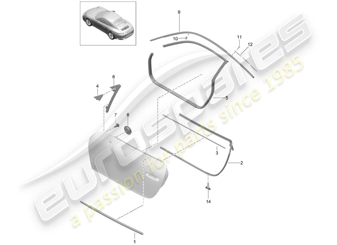 porsche 991 gen. 2 (2019) door seal part diagram