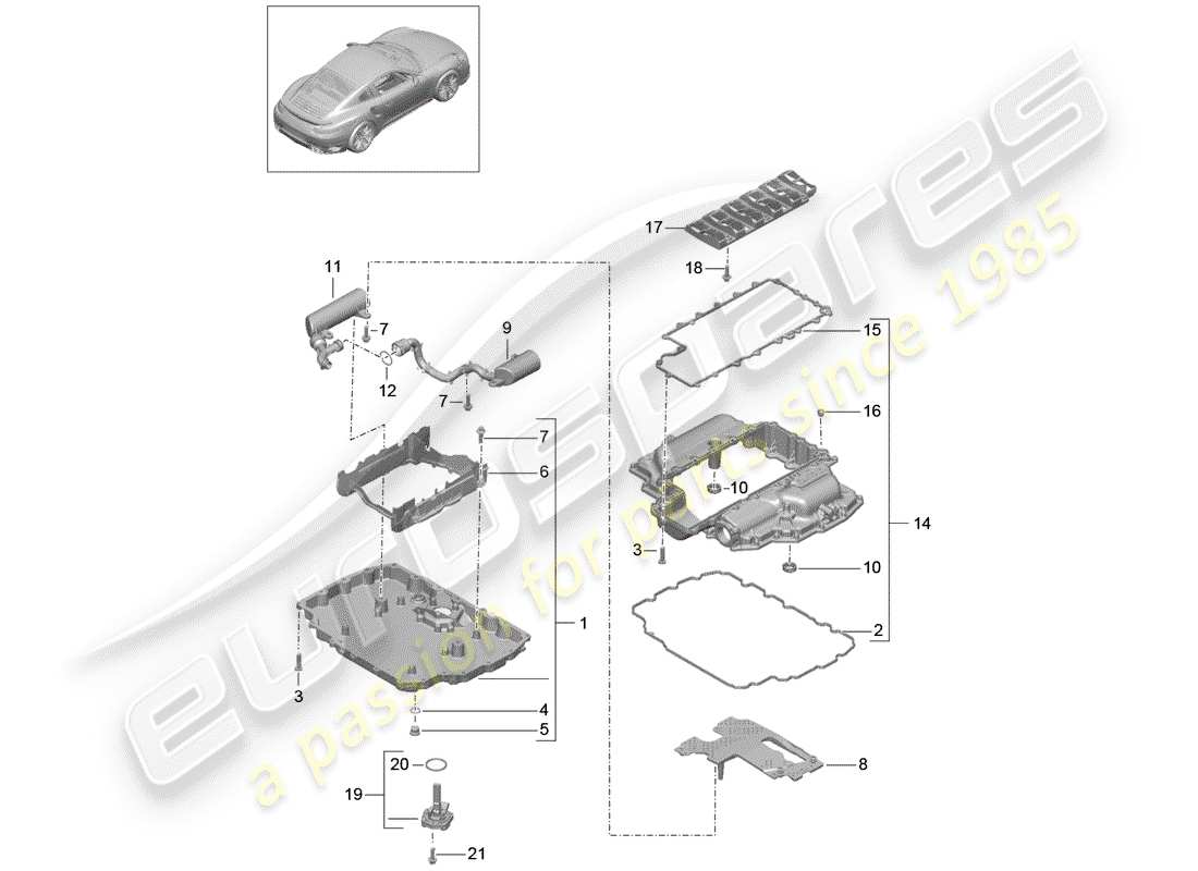 porsche 991 t/gt2rs oil pan part diagram