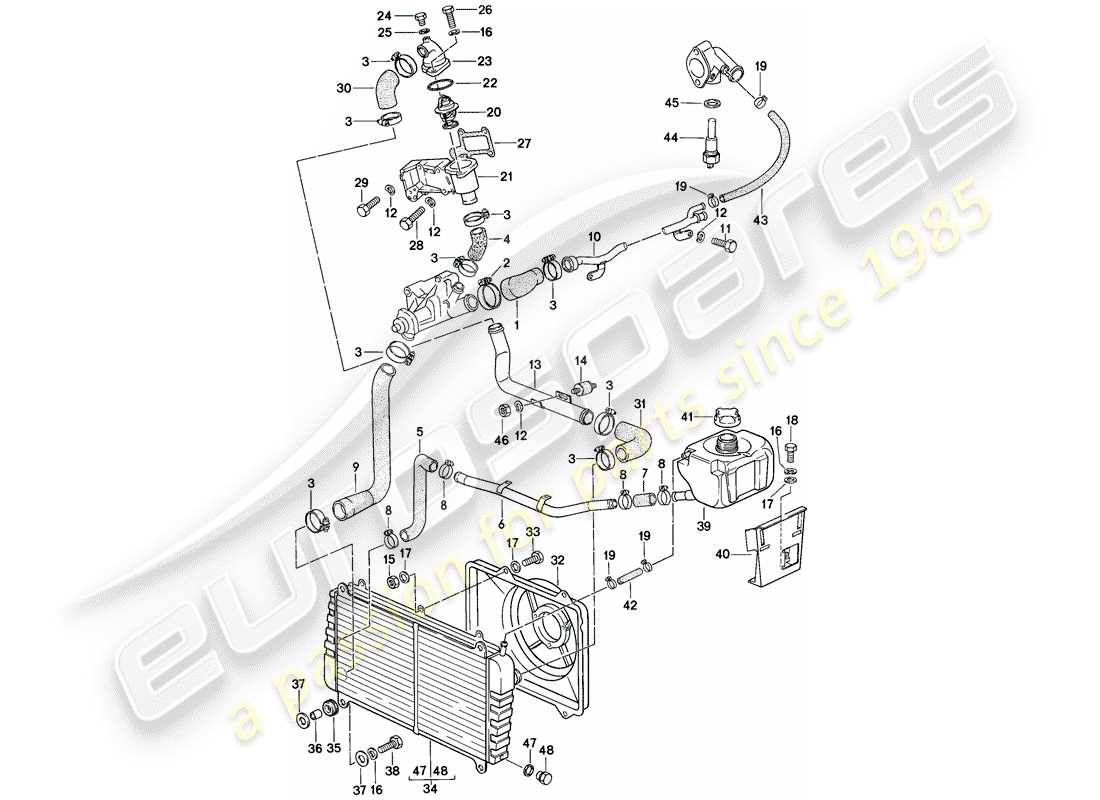 porsche 924 (1977) water cooling parts diagram