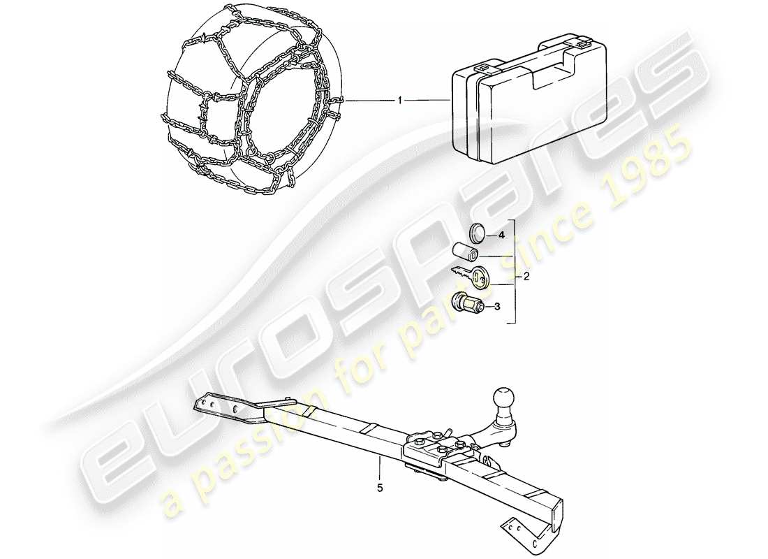 porsche 911 (1989) accessories - snow chains part diagram