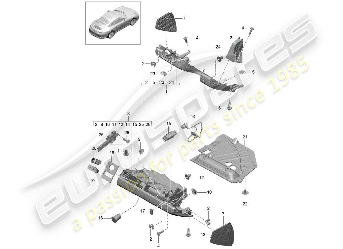 porsche 991 gen. 2 (2019) glove box part diagram