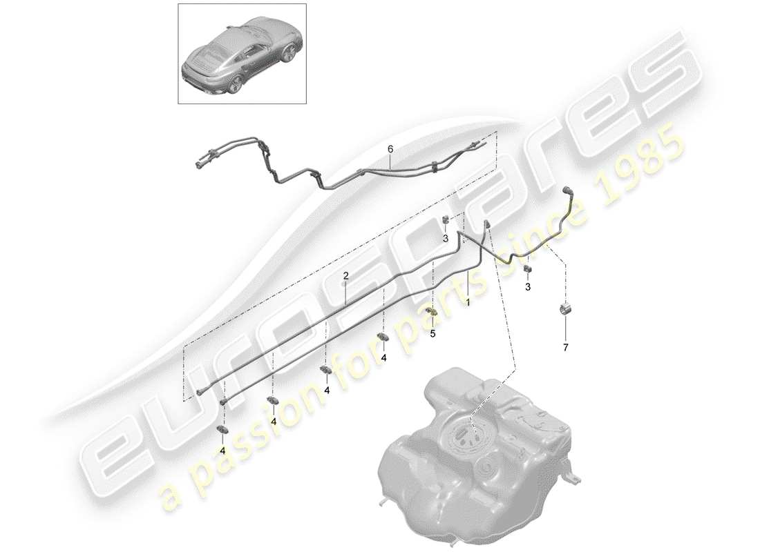 porsche 991 turbo (2015) fuel line parts diagram