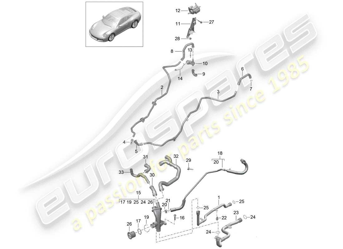 porsche 991 gen. 2 (2019) water pipe part diagram