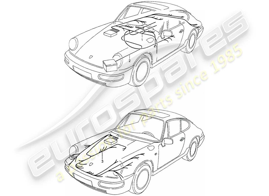 porsche 964 (1990) wiring harnesses - passenger compartment - starter battery - front luggage compartment part diagram