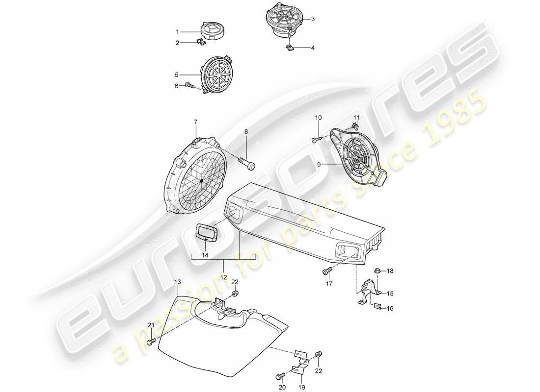 porsche 911 t/gt2rs (2012) loudspeaker parts diagram