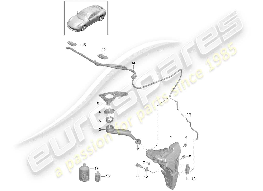 porsche 991 gen. 2 (2019) windshield washer unit part diagram