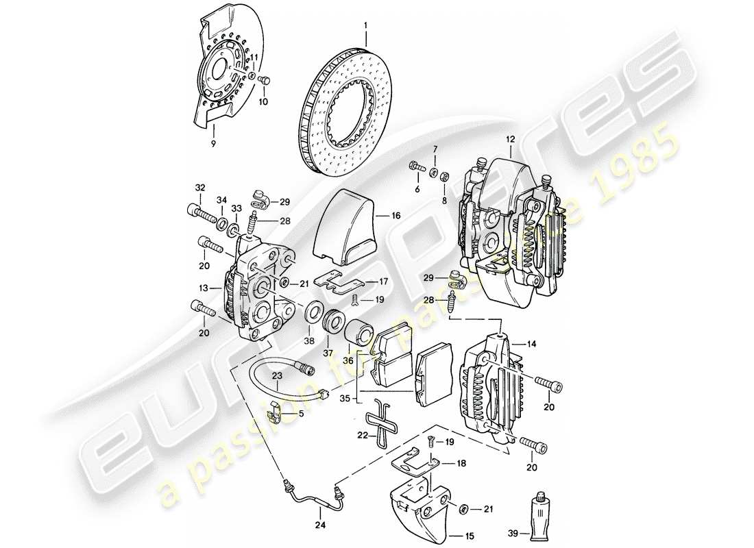 porsche 911 (1989) brake - front axle part diagram