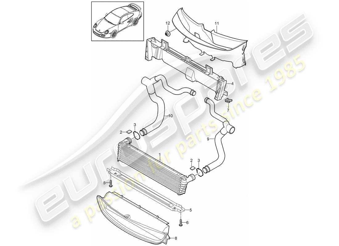 porsche 911 t/gt2rs (2012) radiator parts diagram