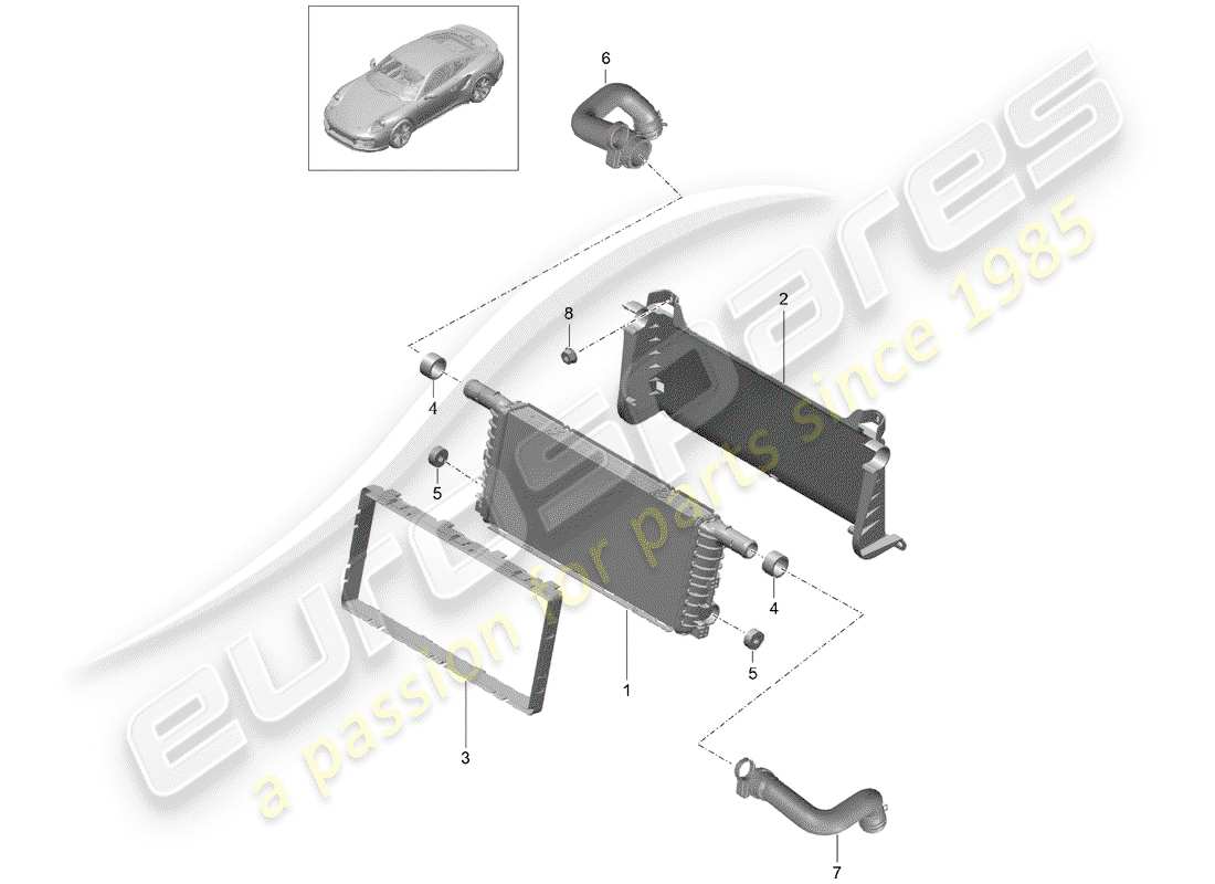 porsche 991 turbo (2017) radiator parts diagram