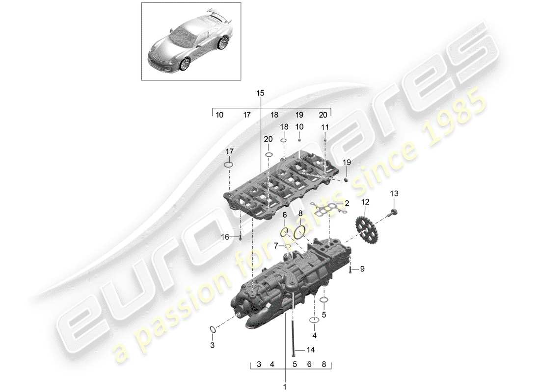 porsche 991r/gt3/rs (2020) oil pump parts diagram