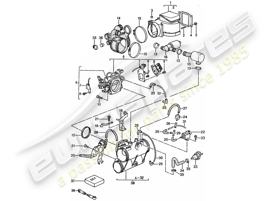 porsche 964 (1990) l-jetronic - flap-nozzle - intake housing - plastic part diagram