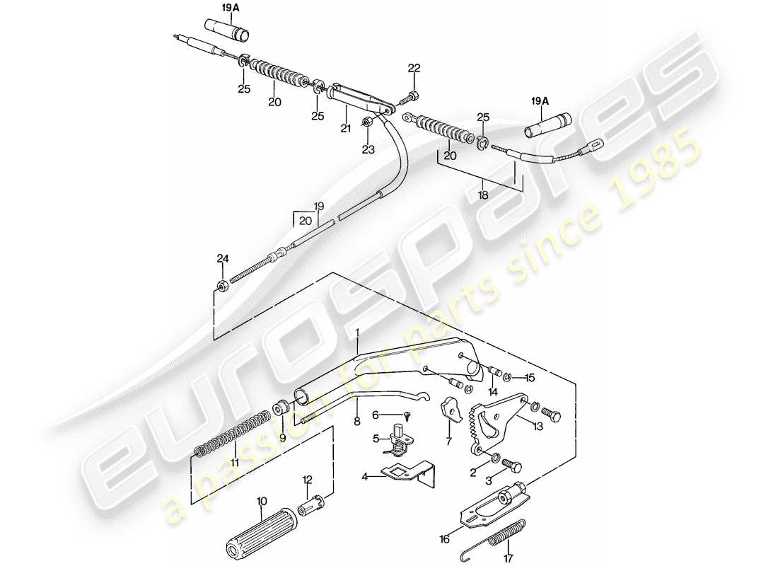 porsche 924 (1976) hand brake lever parts diagram