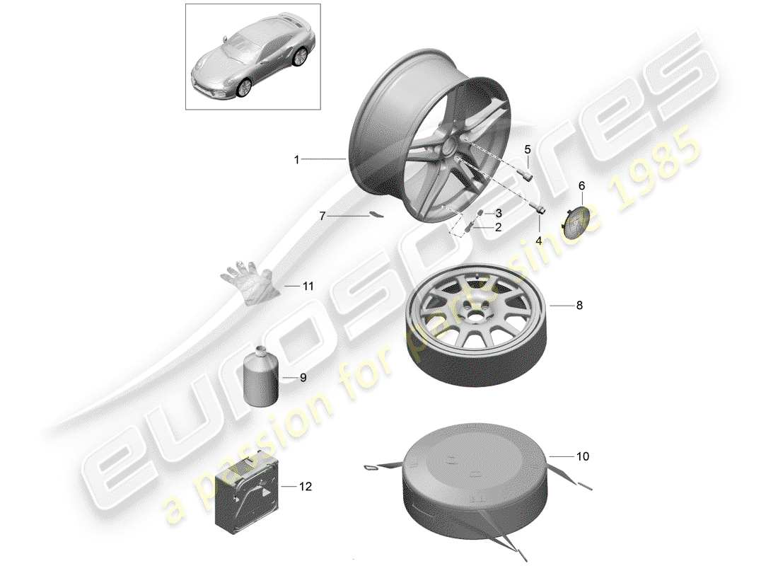porsche 991 turbo (2015) alloy wheel parts diagram