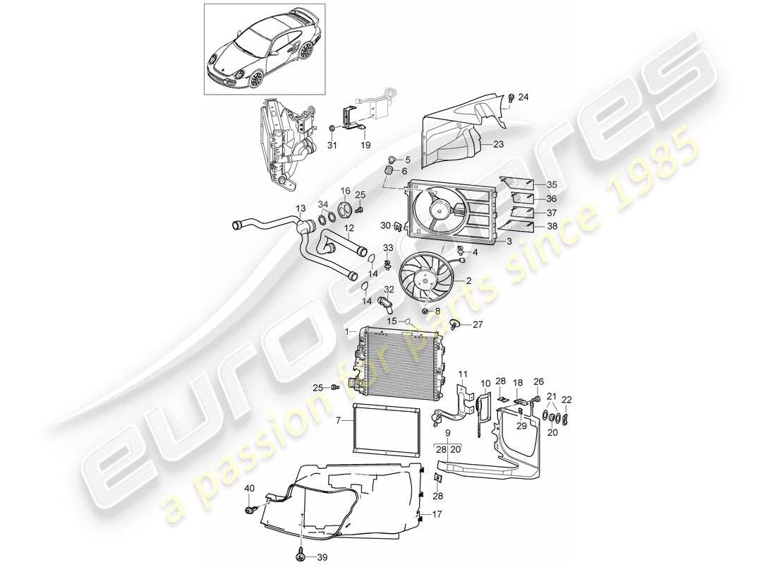 porsche 911 t/gt2rs (2012) water cooling 3 parts diagram