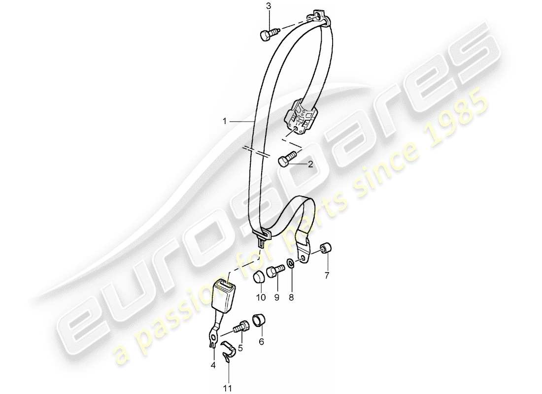 porsche 996 t/gt2 (2002) seat belt part diagram