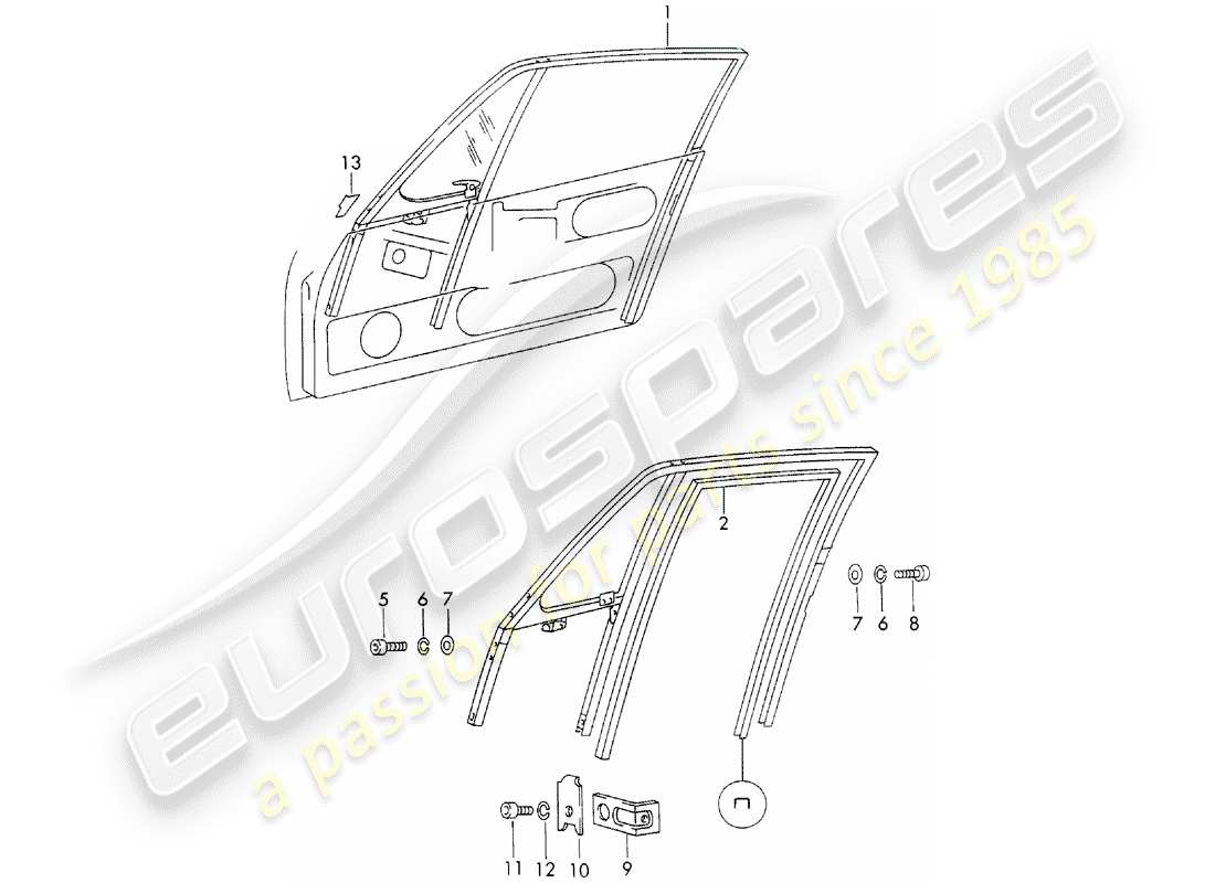 porsche 911 (1972) window frame part diagram