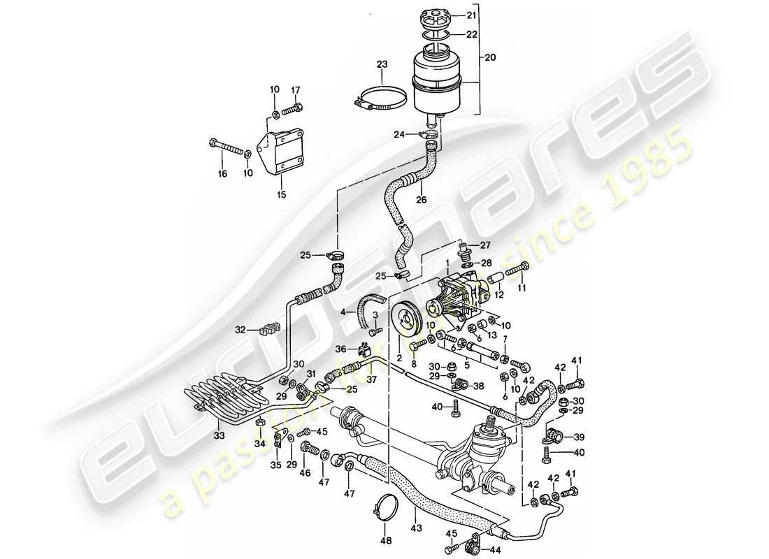 porsche 968 (1994) power steering - power steering pump - lines part diagram