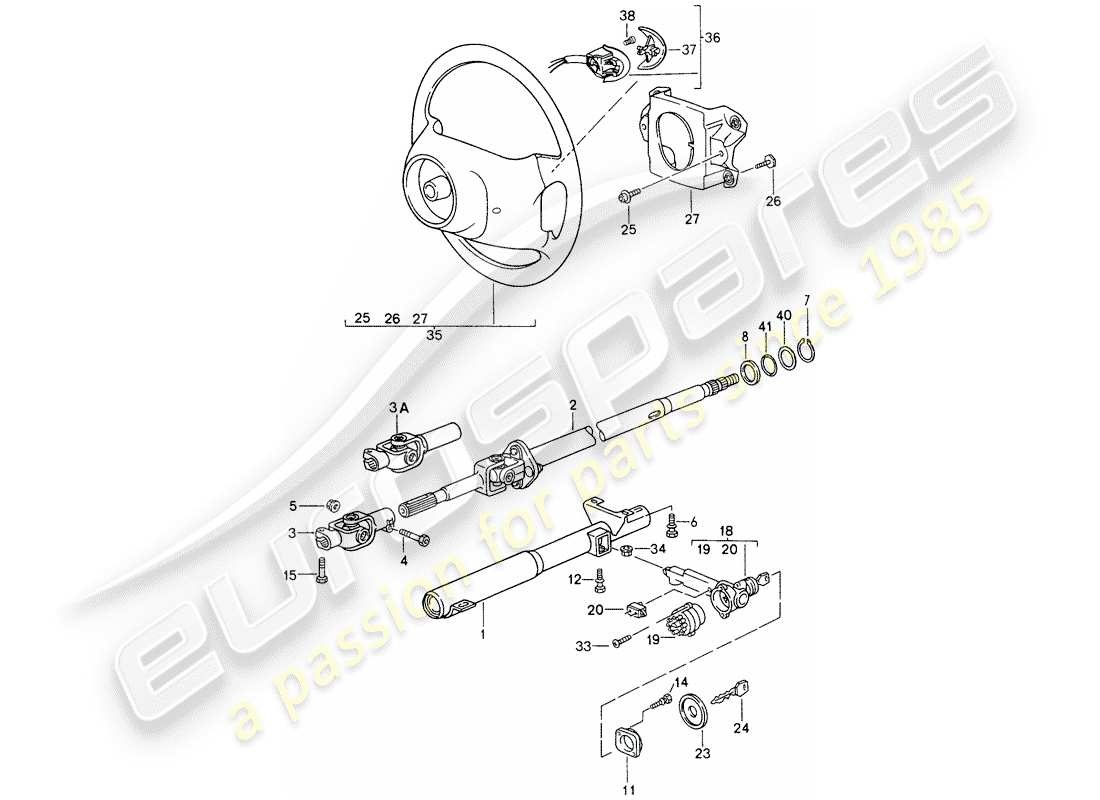 porsche 993 (1996) steering protective pipe - intermediate steering shaft - steering wheels part diagram