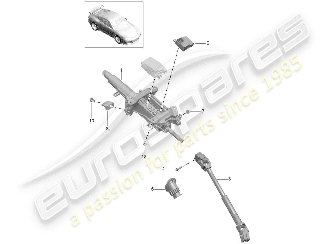 porsche 991r/gt3/rs (2017) steering column parts diagram