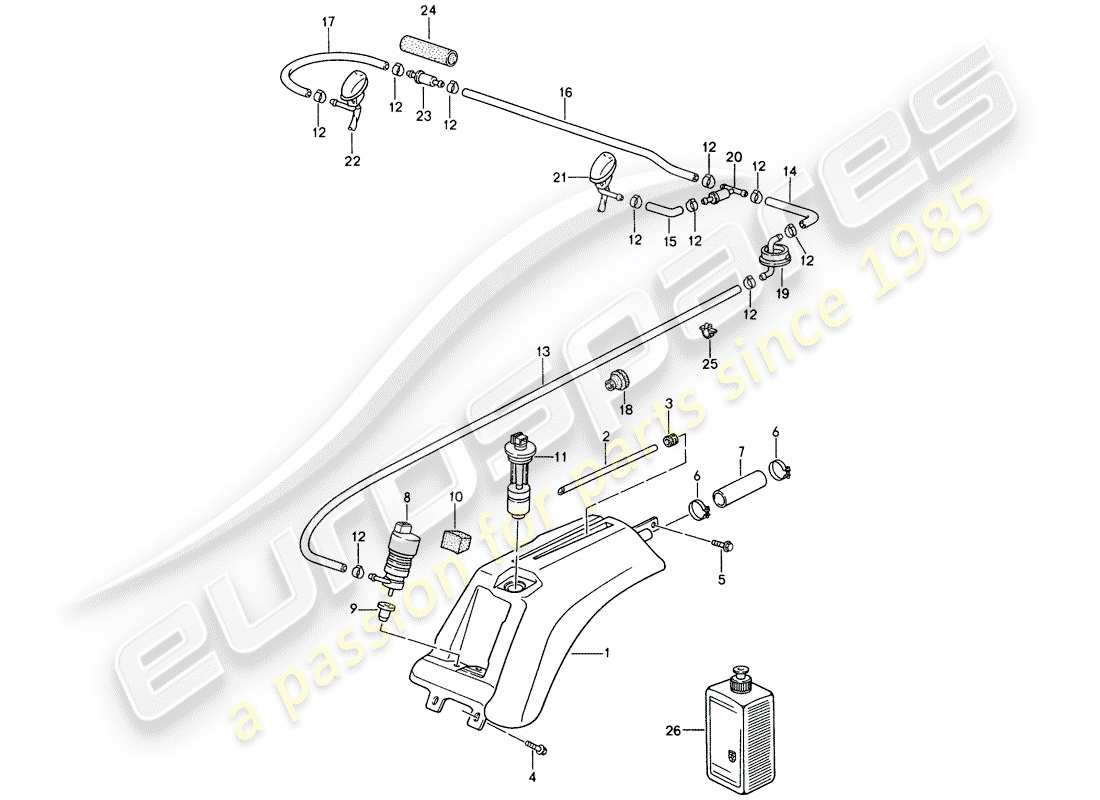 porsche 993 (1997) windshield washer unit part diagram