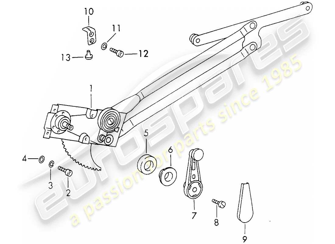 porsche 911 (1972) window regulator - mechanical part diagram