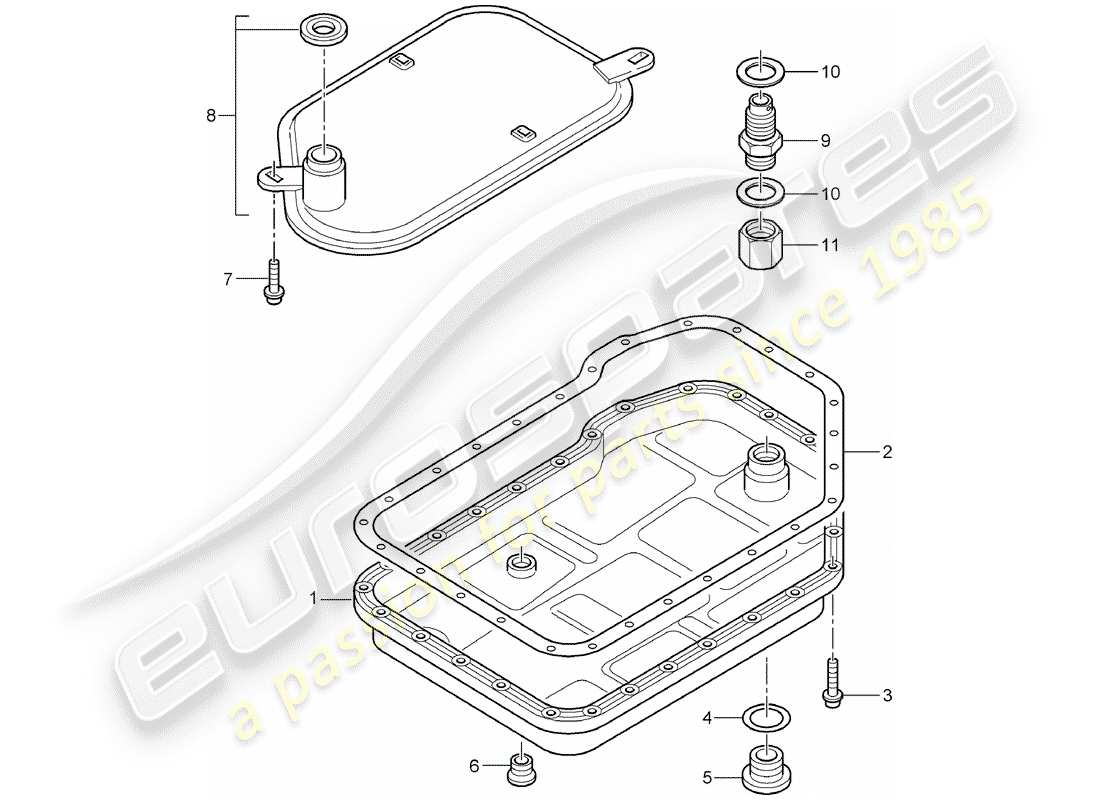 porsche 996 (2000) tiptronic - oil filter - oil pan - d >> - mj 2001 part diagram