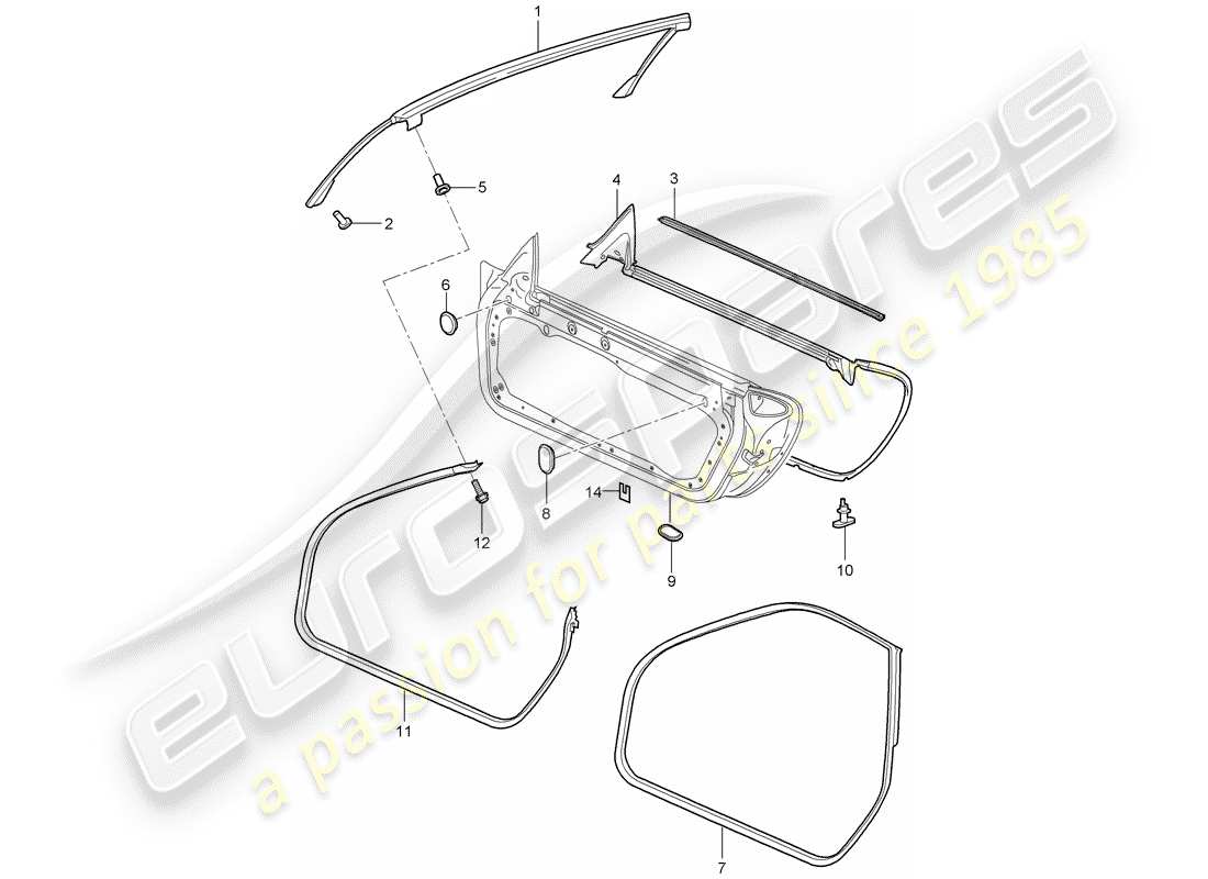 porsche 997 t/gt2 (2007) door seal parts diagram