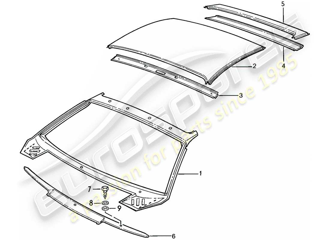 porsche 928 (1984) roof - cowl parts diagram