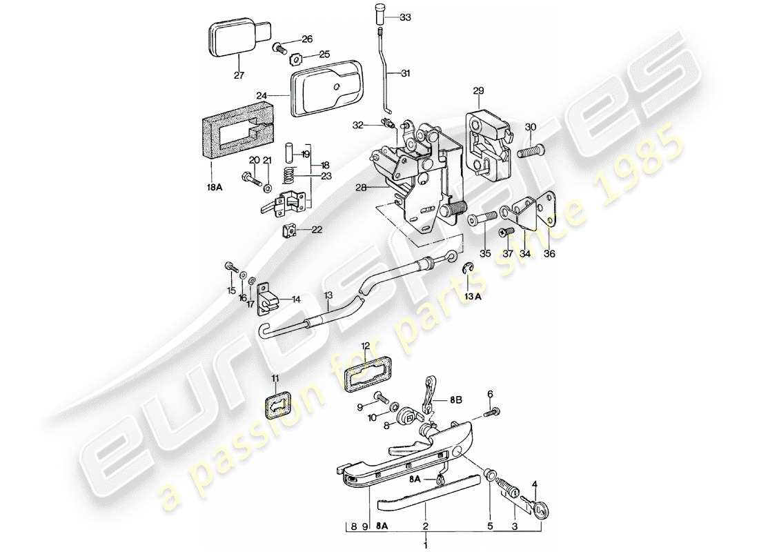 porsche 924 (1980) door handle - door latch part diagram