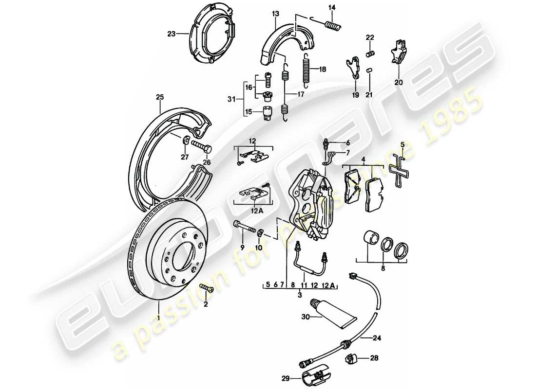 porsche 928 (1983) disc brakes - rear axle - d - mj 1986>> - mj 1986 part diagram