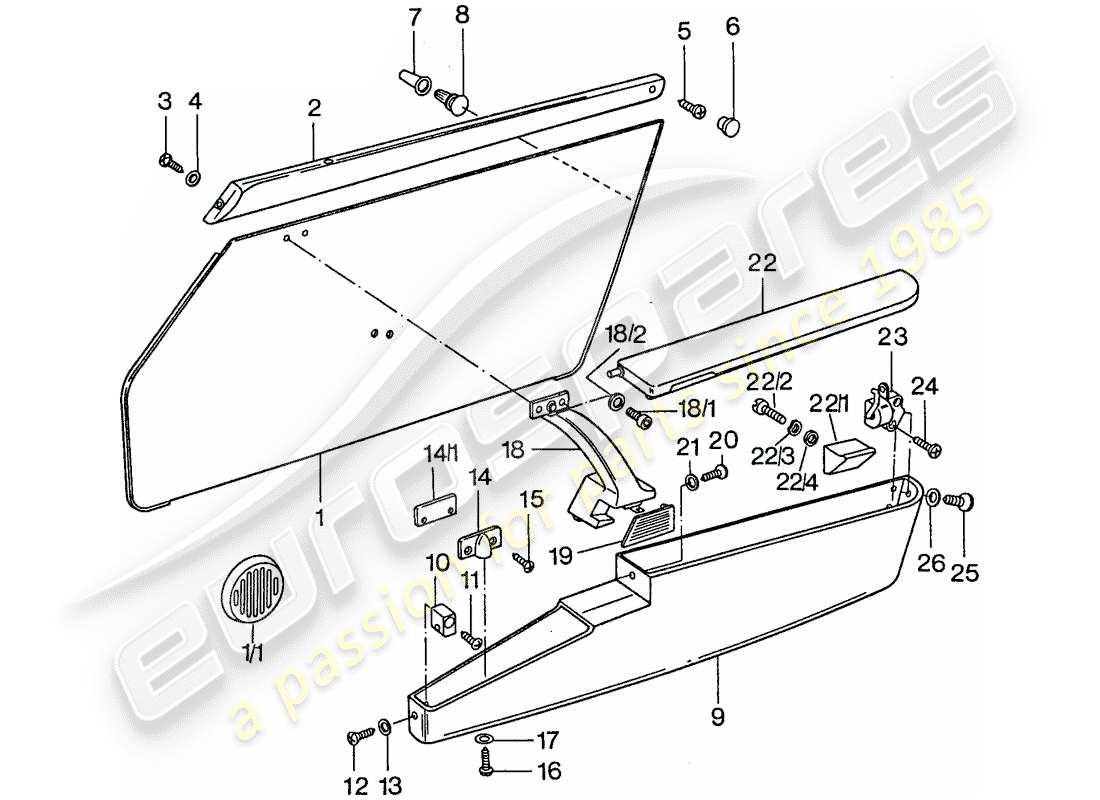 porsche 1977 (911) door panel parts diagram