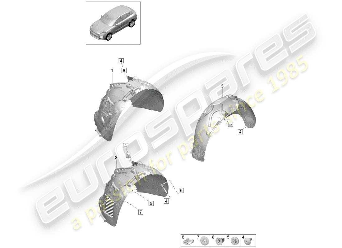 porsche macan (2020) wheelhouse protector part diagram