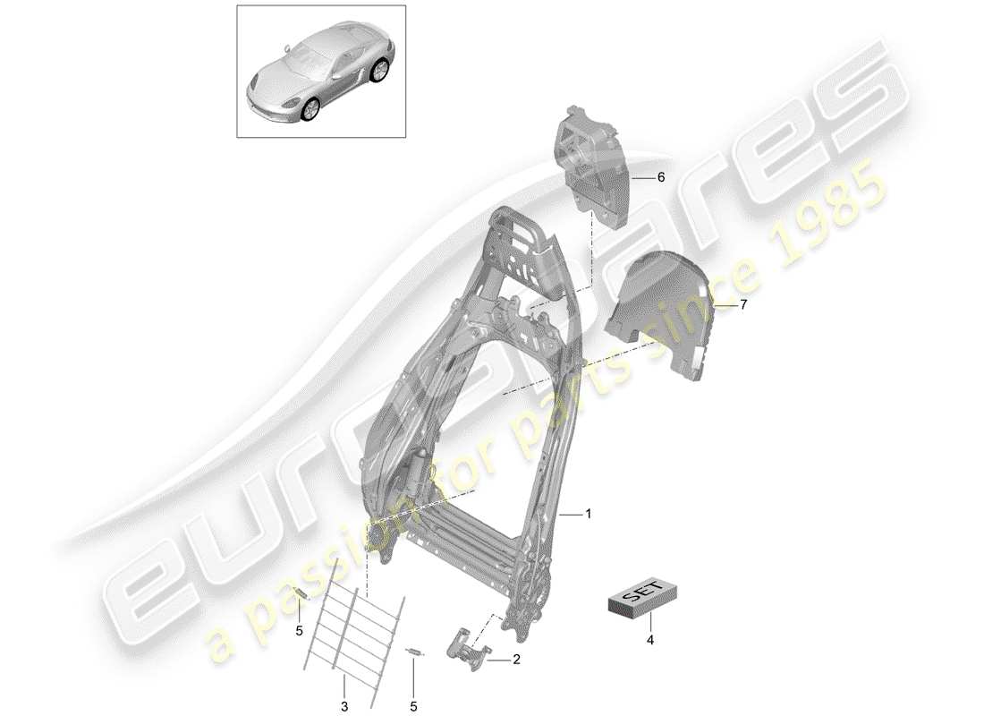 porsche 718 cayman (2018) frame - backrest parts diagram