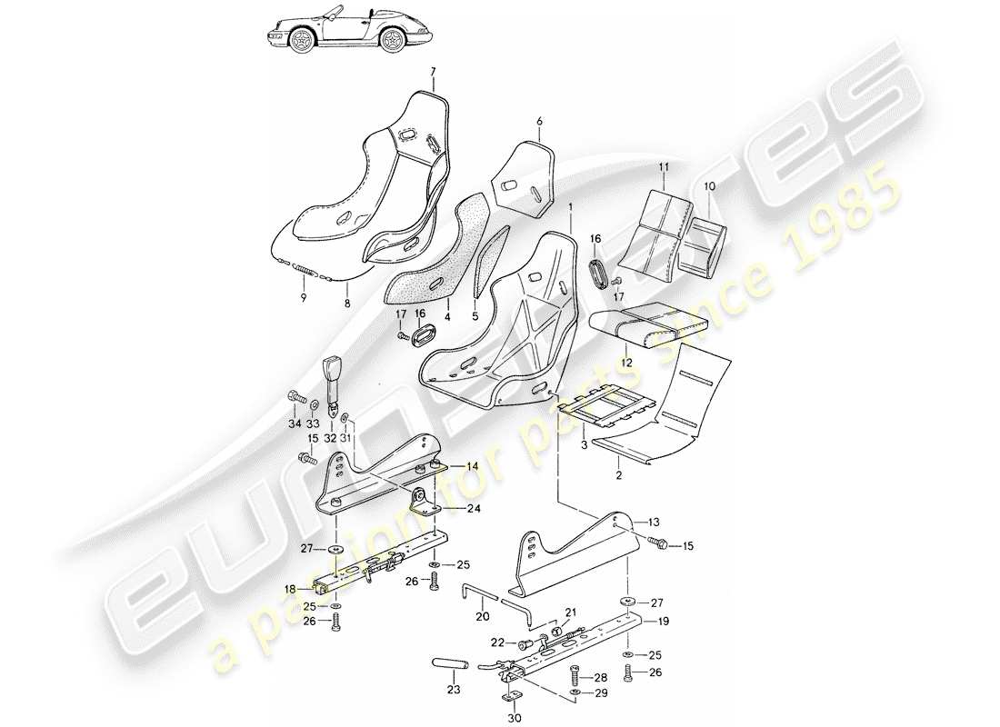 porsche seat 944/968/911/928 (1988) seat - with: - whole-leather - cover part diagram