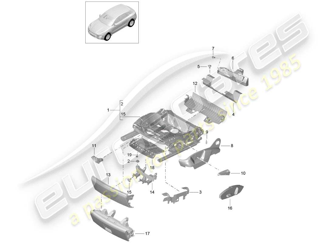 porsche macan (2017) seat frame parts diagram