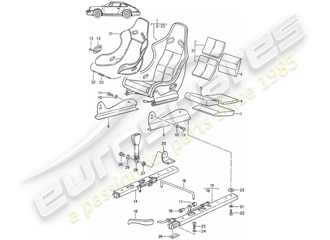 porsche seat 944/968/911/928 (1988) seat - complete - with: - whole-leather - cover part diagram