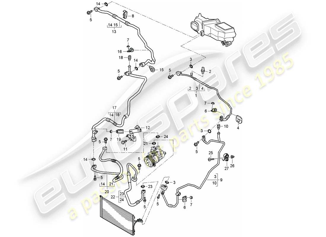 porsche cayenne (2007) refrigerant circuit part diagram