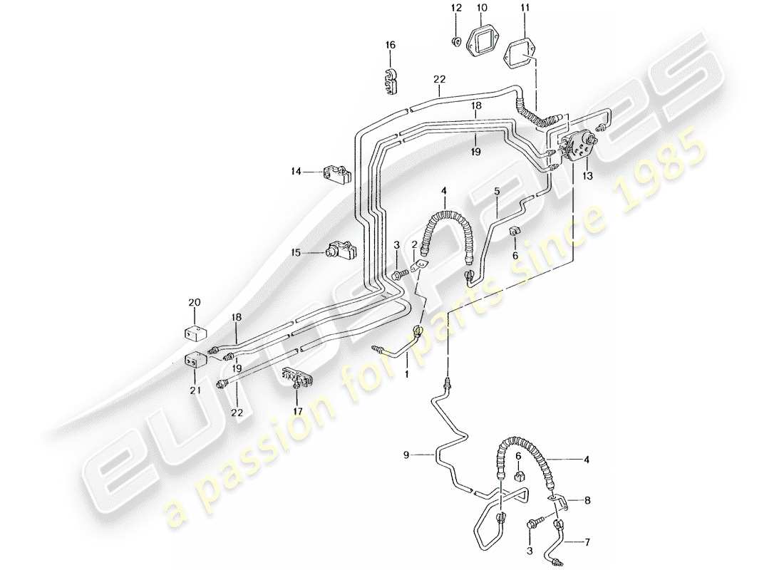 porsche 996 t/gt2 (2002) brake line - front axle - underbody - vacuum line part diagram