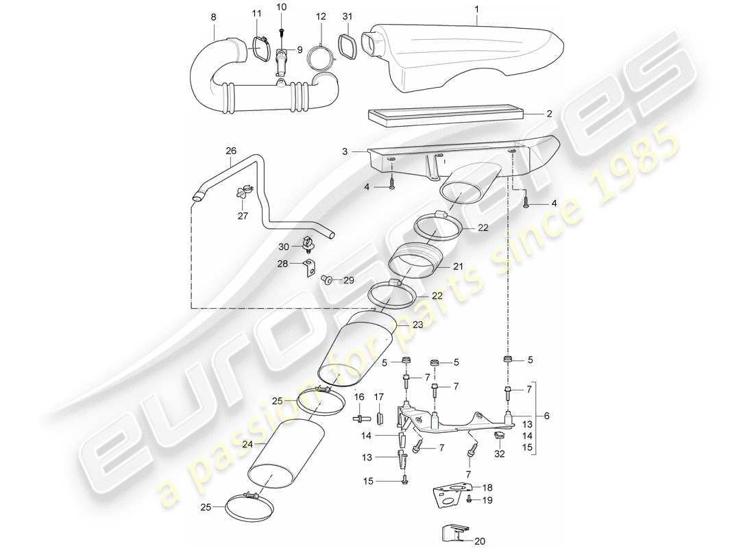 porsche carrera gt (2005) air cleaner system parts diagram