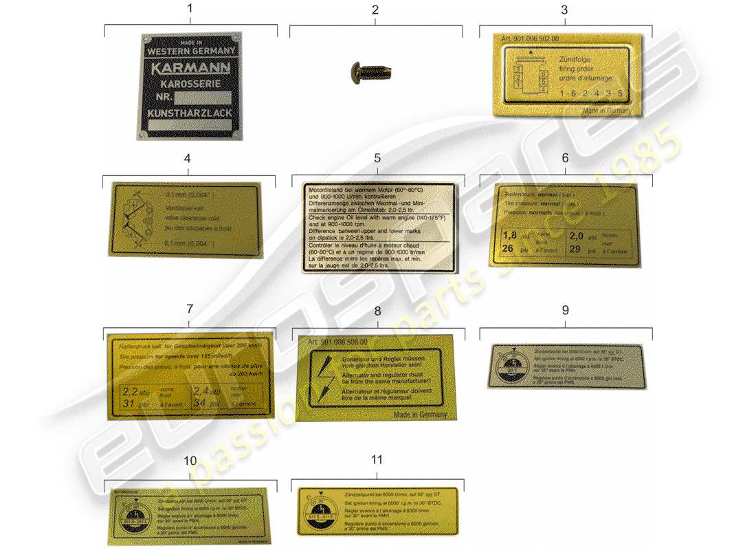 porsche 911/912 (1966) signs/notices - emblem parts diagram