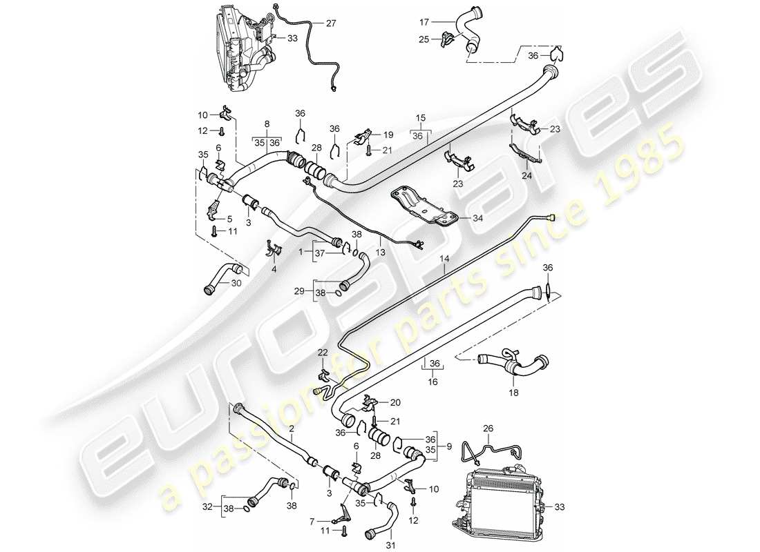 porsche 997 (2005) water cooling 2 part diagram