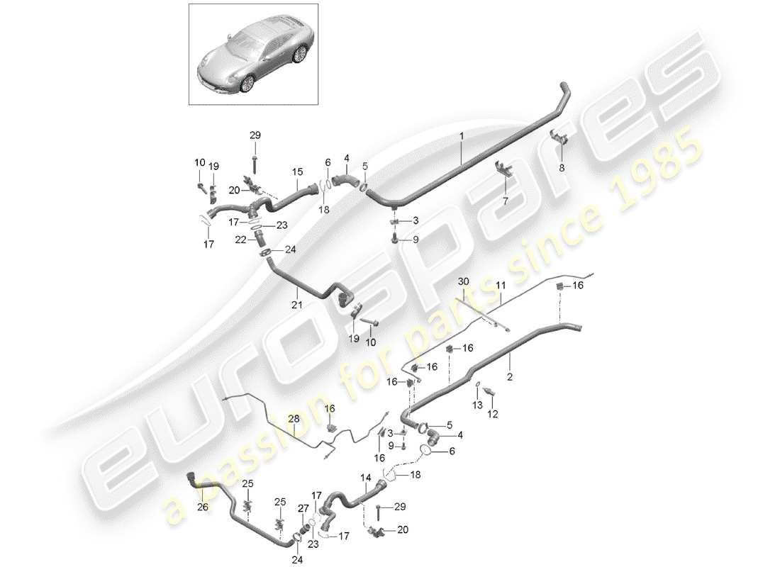 porsche 991 gen. 2 (2019) water cooling part diagram