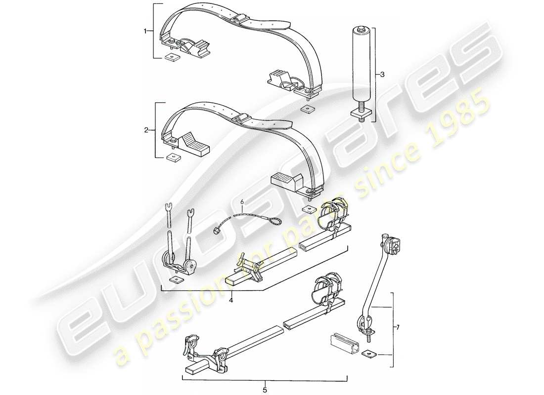 porsche 911 (1989) roof transport system part diagram