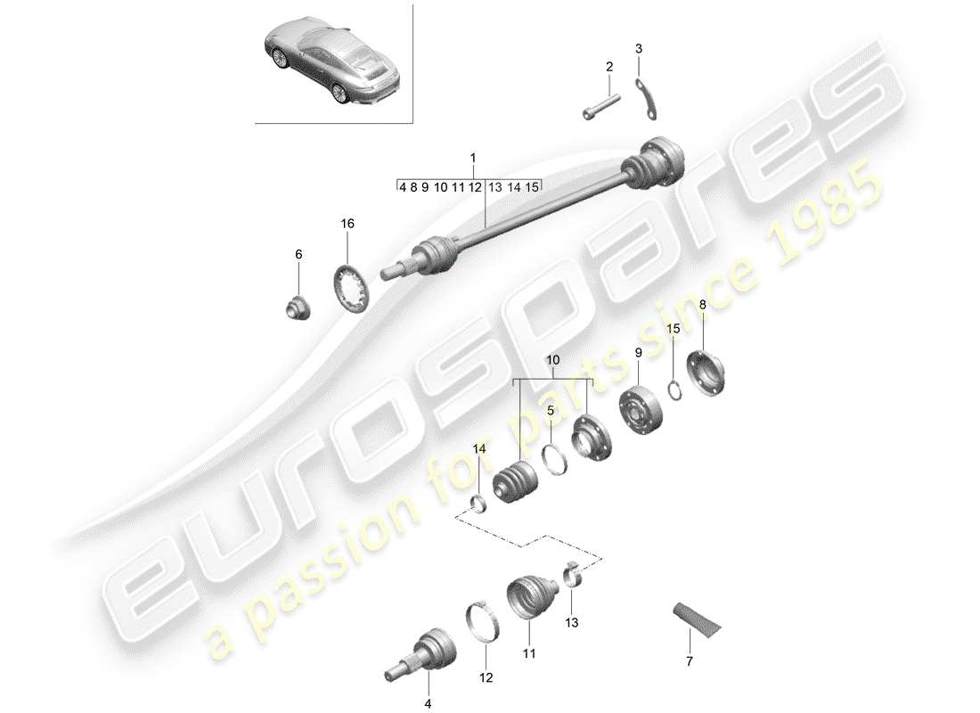 porsche 991 gen. 2 (2019) drive shaft part diagram