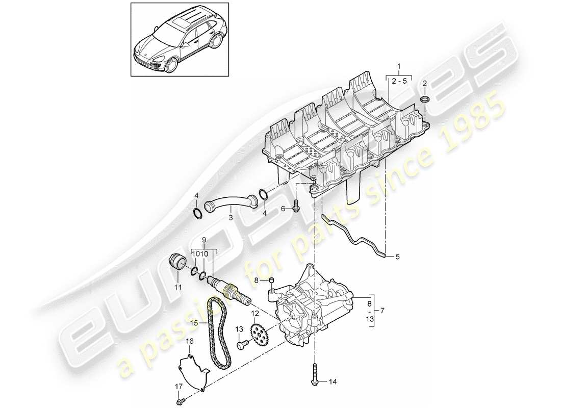 porsche cayenne e2 (2012) oil baffle plate part diagram